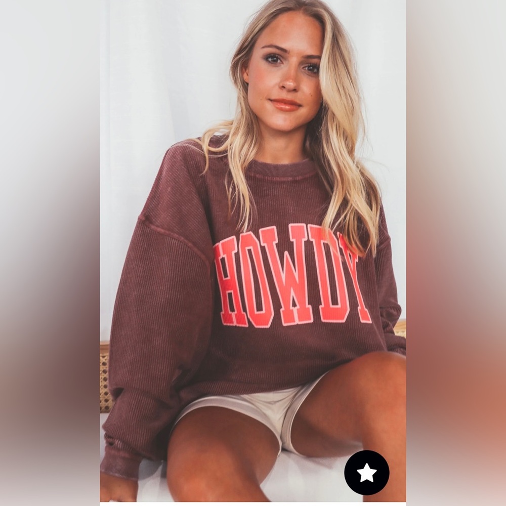 Charlie Southern: HOWDY Corded Sweatshirt- Maroon Size S